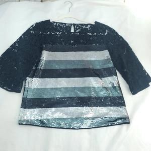 SB By Sachin And Babi Black Silver Gray Sequin Lace Blouse Size Medium